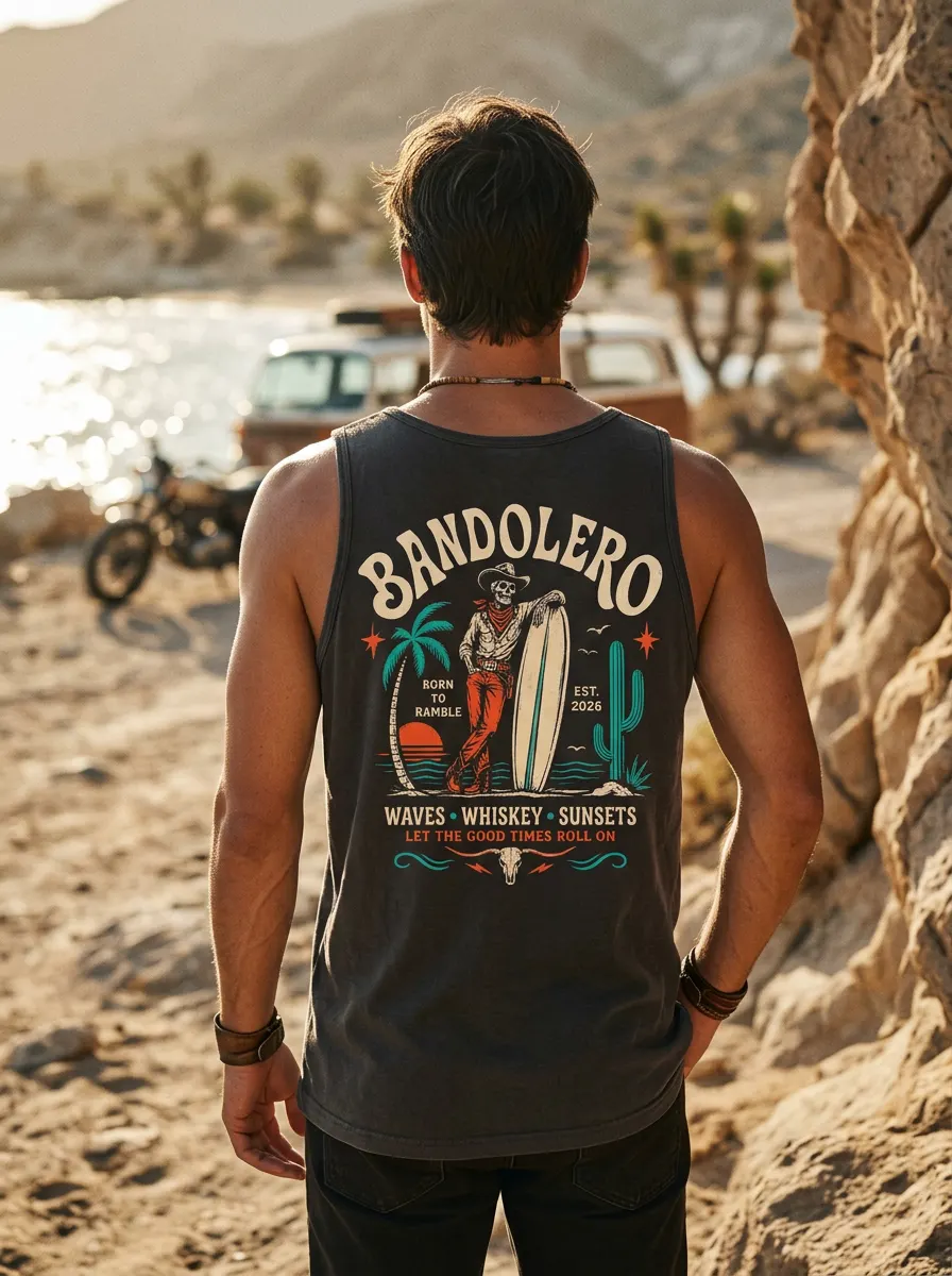 Waves & Whiskey Tank — back view
