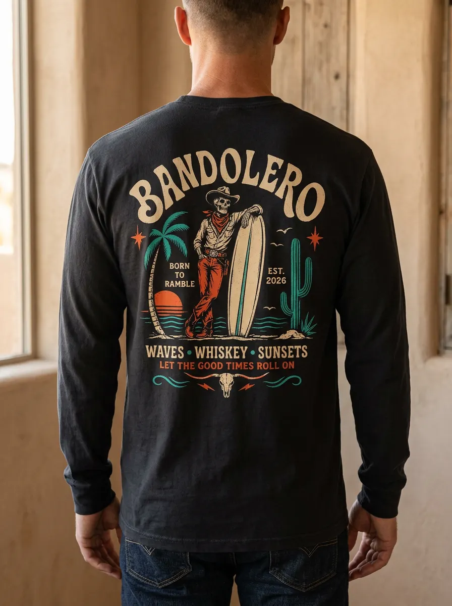 Waves & Whiskey Long Sleeve — back view